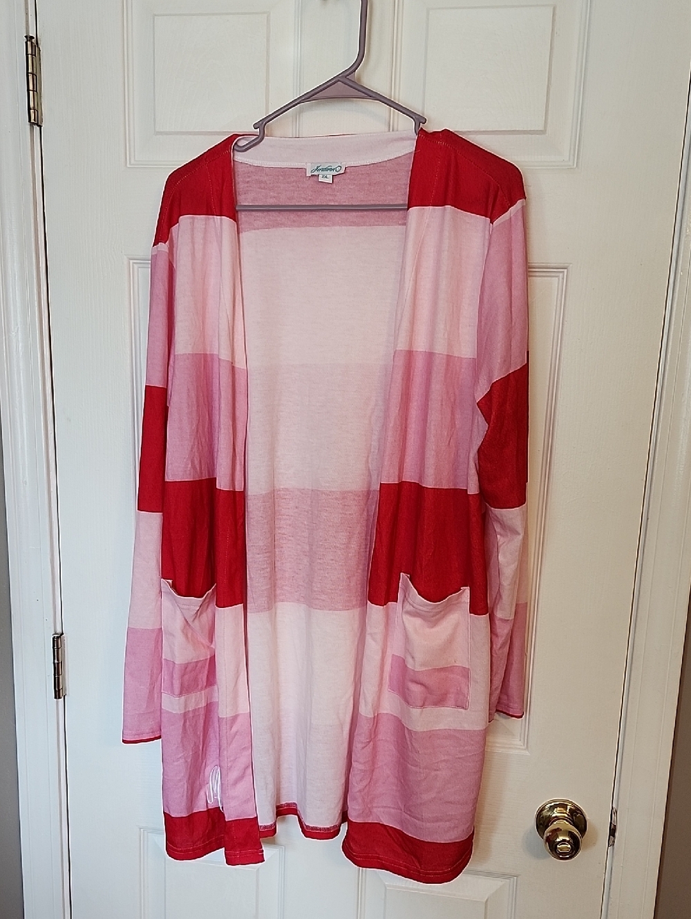 Jordann Pink & Light Pink Striped Open Cardigan